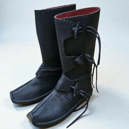 Black Medieval Leather Boots for Viking, Renaissance & LARP Style